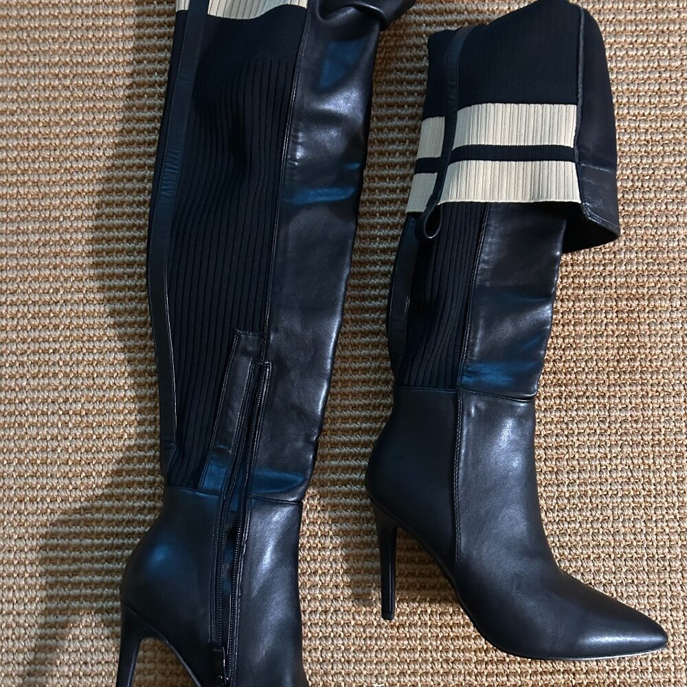 Over the Knee Black Stiletto Boots Size 6.5